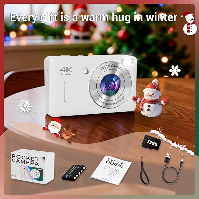 Digital Camera for Kids, FHD 1080P 44MP Point and Shoot Digital Camera with Face Detect, Smile Capture, 16X Zoom, 20 Filters, Anti Shake, 32GB SD Card White Compact Vintage Camera for Kids Boys Girls - Image 8