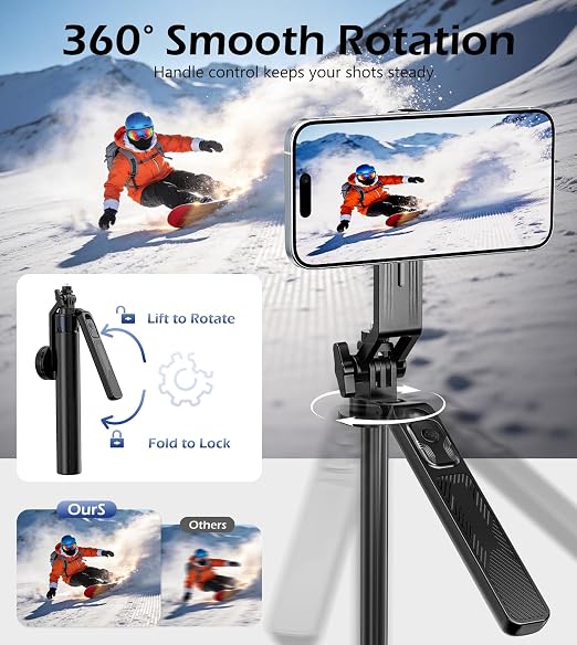 UBeesize 70'' Magnetic Selfie Stick Tripod for iPhone with Remote | 2-in-1 Phone Clamp, 1/4'' Screw Mount, Stable 4-Leg Tripod with Handle, MagSafe Phone Tripod for Camera, GoPro & Insta360 - Image 2