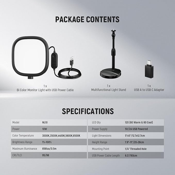 NEEWER Basics 5" Full Screen LED Ring Light with Stand for Desk Video Calls, CRI95, 10W Bi Color Edge Lit Zoom Conference Lighting for Computer Laptop Webcam Phone Streaming Recording, NL10 - Image 8