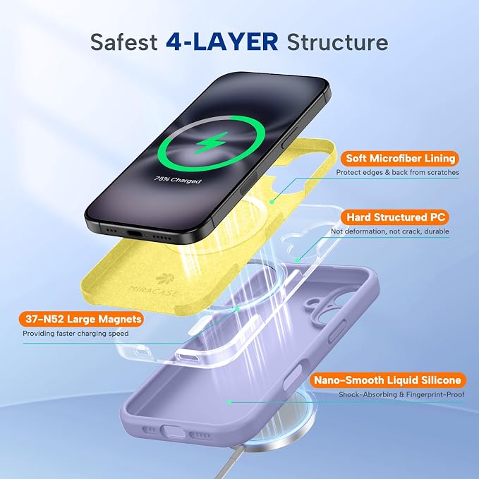 miracase Magnetic for iPhone 16 Plus Case, [Soft Anti-Scratch Microfiber Lining], Compatible with MagSafe, Liquid Silicone Shockproof Drop Protection Phone Case for 16 Plus,Light Purple - Image 5