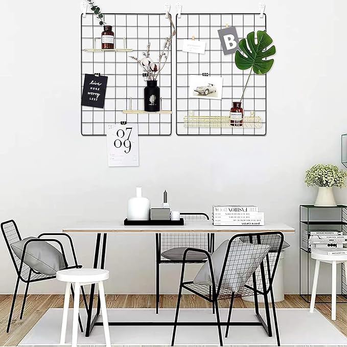 C&AHOME Photo Wall Display Set of 2, Wall Grid Panel, 17.7" x 25.6", Black | Photo Display Shelves, Wall Storagae Organizer, Hooks, Clips, Hemp Cord, Hammer - Image 8