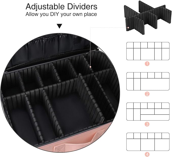Relavel Travel Makeup Train Case Cosmetic Case Organizer Portable Artist Storage Bag with Adjustable Dividers for Cosmetics Makeup Brushes Toiletry Jewelry Digital Accessories - Image 3