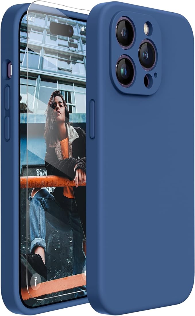 Miracase Silicone for iPhone 14 Pro Case, Glass Blue | Soft Anti-Scratch Microfiber Lining, Premium Silicone Cover Shockproof Drop Protection Phone Case for 14 Pro by Miracase