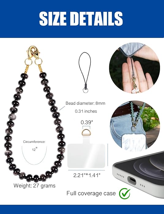 CH.yishi Crystal Beaded Phone Charm Wrist Strap Camera Lanyard | Handmade Cell Phone Chain,with Tether Tab,Keychain Bag Wallet Natural Stone Charm,Headphone Gemstone Decor,Camera Wrist Strap - Image 3