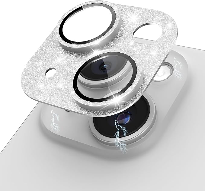Compatible for iPhone 15/ iPhone 15 Plus/iPhone 14/ iPhone 14 Plus Camera Lens Protector GL-Plus Aluminium Alloy Ring 9H Tempered Glass Screen Camera Cover GL-Silver by KANOSAN