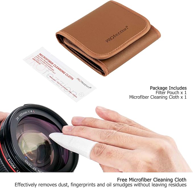 PROfezzion 3-Pocket Filter Pouch Case for Camera Lens Filter up to 82mm | Shock Resistant & Anti Scratch, Photography Foldout Filter Carry Case, with Microfiber Cleaning Cloth, Hook and Loop Design - Image 8
