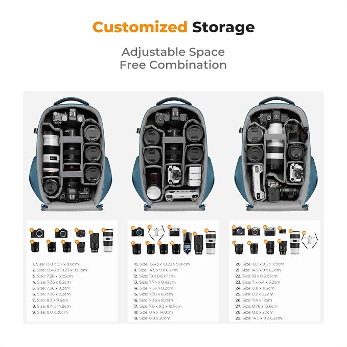 K&F CONCEPT Camera Backpack,Hardshell Photography DSLR Camera Bag | 15-15.6 Inch Laptop Compartment, Waterproof, Hard Shell Camera Case, Compatible with Canon/Nikon/Sony/DJI Mavic Drone, B07 - Image 3