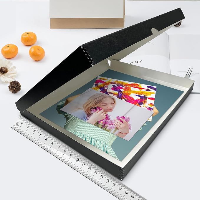 Lineco Clamshell Archival Storage Box, 16.5x20.5x1.75 In, Black, Pack of 2 | Acid-Free with Metal Edge Boxboard, Organize and Store Photos Documents Cards Negatives Magazine Prints Family Records DIY - Image 3