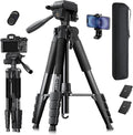 74" Camera Tripod Stand with 2 QR Plates for DSLR Sony Nikon Canon, Lightweight Video Mount for Travelling, Adjustable Phone Holder with Fluid Head and Wireless Remote (Max Load 6kg) by Arsoer