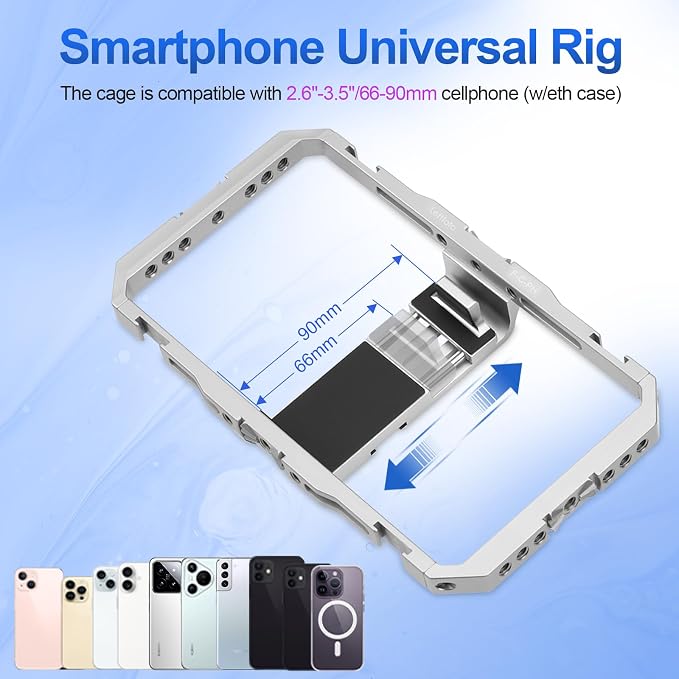 Leftfoto Universal Aluminum Phone Stabilizer Cage Smartphone Video Rig with Dual Handles for iPhone 17 Promax1615 Mini Pro Max 8 Plus for Samsung for Huawei Mate,for Vlogging/Video Shooting - Image 6