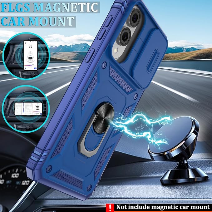 Gritup Fit for Samsung Galaxy S25 Edge Case with Slide Camera Cover | 2 Pcs Screen Protector, Build in 360° Rotating Ring Kickstand, Military Grade Protective Phone Case, Blue - Image 6