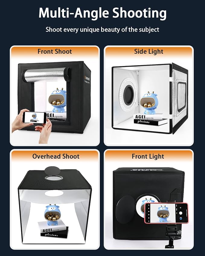 Light Box Photography, 12"x12" Photo Booth Box with 120 LED Lights Dimmable & CRI＞95, Portable Lightbox with 8 Backdrops for Mini Product Photography: Jewelry, Cards, Watches - Image 6
