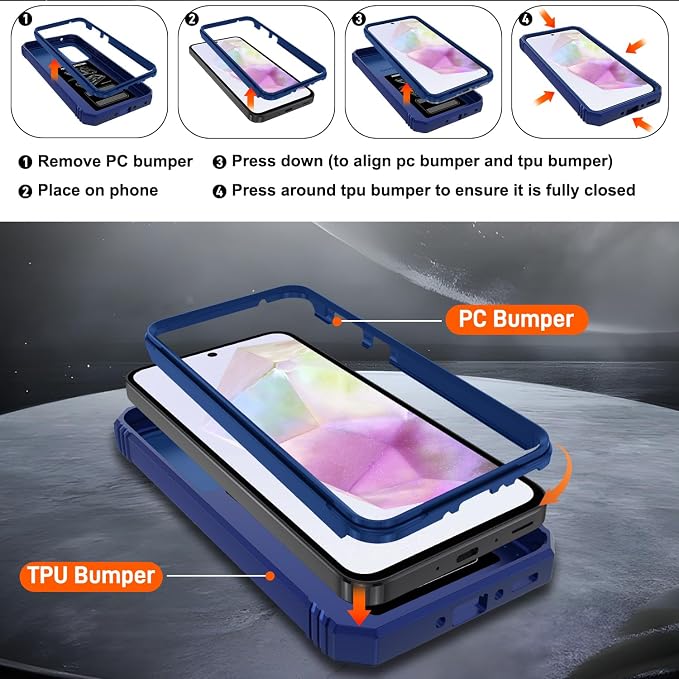 Gritup for Galaxy A35 5G Case Military-Grade Shockproof with Kickstand Blue | with 2 PCS Screen Protector, Slide Camera Cover, Heavy Duty Outdoor Protection Funda para A 35 Phone Cover, Blue - Image 3