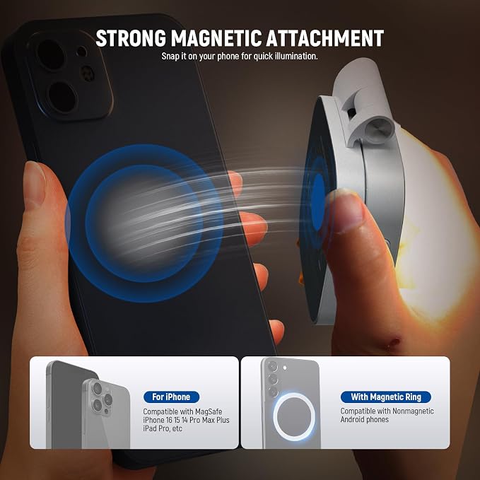 NEEWER Basics Magnetic Selfie Light Compatible with MagSafe iPhone, 2W CRI95+ Bi Color Swivel Small LED Phone Fill Lighting, 680lx/0.3m, Mirror for Vlog Recording Makeup Video Conference, NL45B White - Image 4