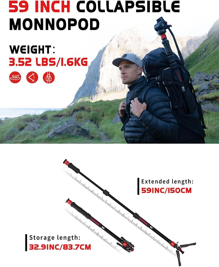 IFOOTAGE Cobra 3 A150S Strike Monopod, Pedal Locking Control, One-Step Rapid Height Adjustment, Professional Photography Monopod for SLR Cameras and Camcorders (59") - Image 5