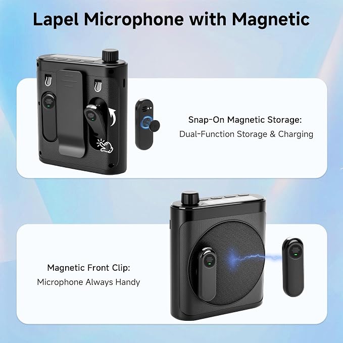 Voice Amplifier for Teachers with 2 Magnetic Wireless Microphones | Portable Bluetooth speaker & rechargeable voice amplifier for teachers, fitness instructors, yoga & tour guides - Image 6