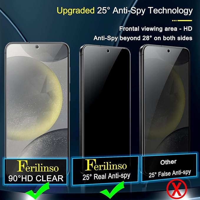 Ferilinso 3 Pack Privacy Screen Protector for Samsung Galaxy S24 | 9H+ Tempered Glass, Military-Grade Shatterproof, HD, Case Friendly, Easy Installation Bubble Free, with Camera Lens Protector - Image 2