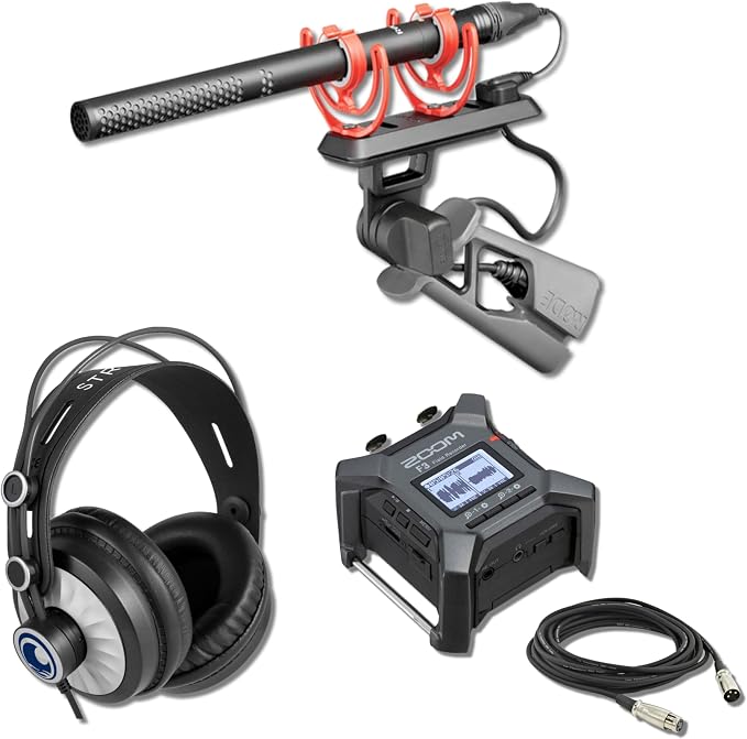 Rode NTG5 Shotgun Microphone Bundle with Zoom F3 32-Bit Float Field Recorder and StreamEye Cans50 Headphones — Supercardioid Location Kit for Filmmaking, Documentary, ENG, Production Sound by StreamEye