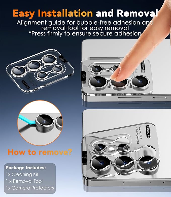 CloudValley for Samsung Galaxy S25 Ultra Camera Lens Protector | 9H Tempered Glass + Aluminum Alloy Individual Lens Protective, [1 Second Installaion] Ultra-HD Glass Cover,Titanium Silver - Image 7