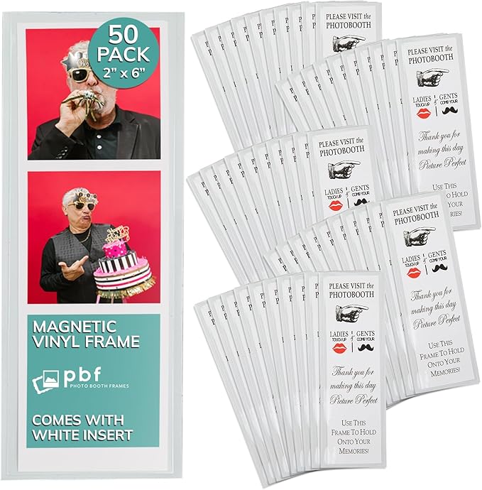 pbf PHOTO BOOTH FRAMES 2x6 Magnetic Picture Frames for Refrigerator | 2 x 6 Clear Magnetic Vinyl Frames for Photo Strips for Fridge (50-Pack) by pbfPHOTOBOOTHFRAMES