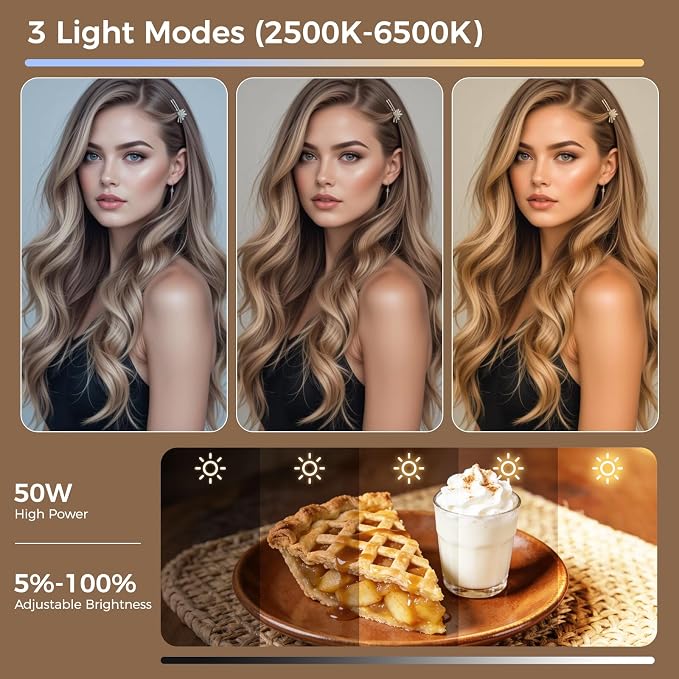 18" Ring Light with Stand: Touch Screen LED Display & 60" Tall Tripod, | 3 Color modes 6500K / 2 USB Ports Foldable LED Big Ring Light Tripod for Live Stream,YouTube,TikTok Video Shooting - Image 2
