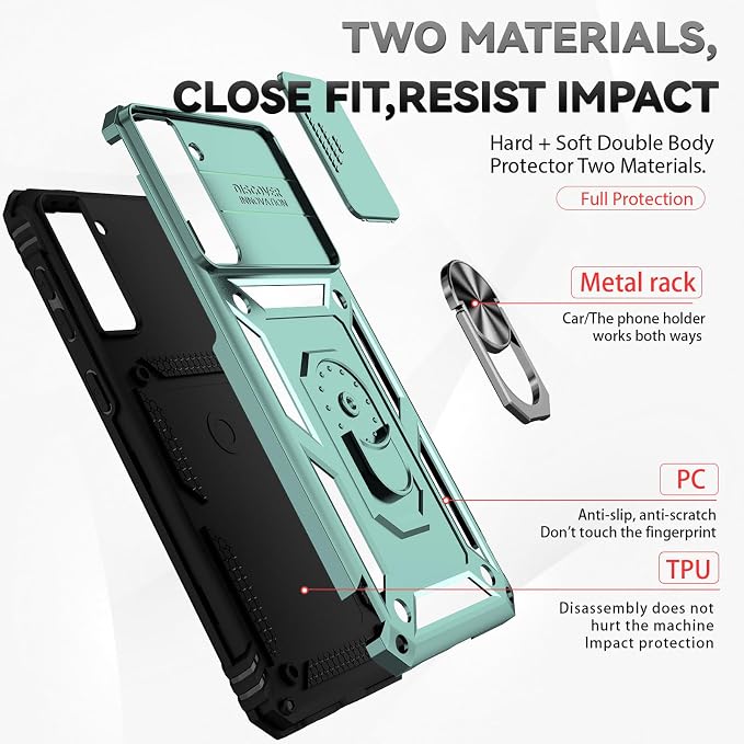 HNHYGETE for Galaxy S21 Case with Screen Protector: [Military Grade 20ft. Drop Tested] Ring Shockproof Protective Phone Case for - Samsung Galaxy S21 (Dark Green) - Image 5