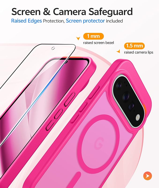 FNTCASE for Google Pixel 11 Pro XL Case, Fit for Magsafe, Screen Protector | Translucent Matte Magnetic Back, 14FT Military Grade Drop Protection, Shockproof Protective Phone Cover, Hot Pink - Image 4