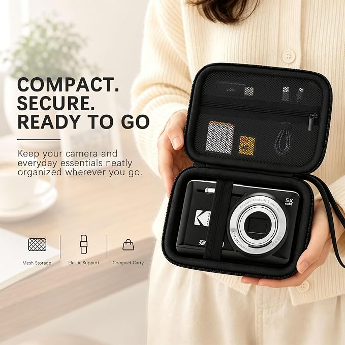 Camera Carrying Case for KODAK PIXPRO FZ55/ FZ45 Digital Camera | Camera Storage Case. Hard Protective Bag With Mesh Pocket Fits Batteries Cable Memory Card Card Reader, Black+ Black - Image 8