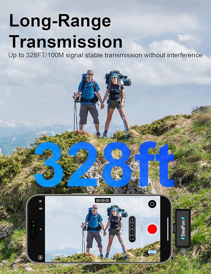 Wireless Microphone for iPhone Android, SmaFun TwinCast S2 Lavalier Microphone, 2 Mics 2 Receivers with Lightning USB-C, Noise Cancelling Clip On Mic, 48H Charging Case, 328FT for Video TikTok YouTube - Image 7