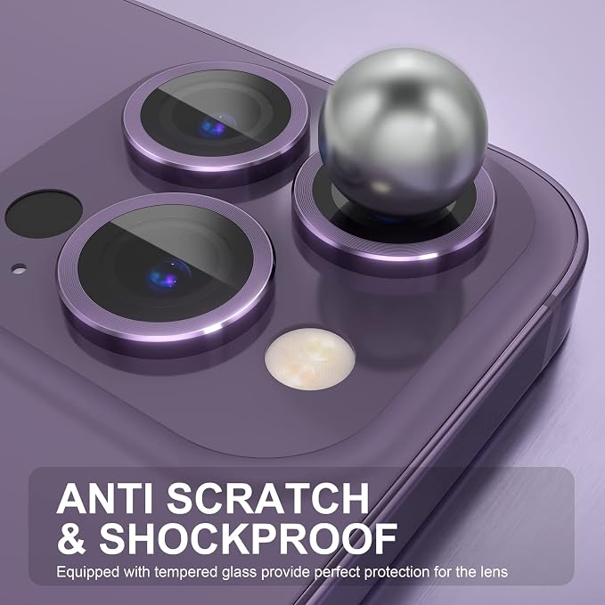 Choiche for iPhone 14 Pro/iPhone 14 Pro Max Camera Lens Protector | Ultra HD, 9H Tempered Glass Camera Cover Screen Protector Metal Ring Decoration Accessories (Purple) - Image 3