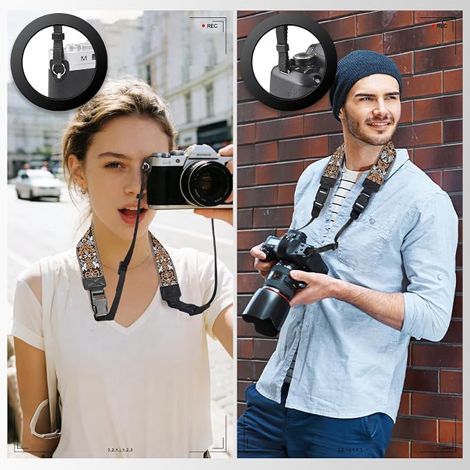 Adjustable Camera Neck Strap, Vintage Embroidered Shoulder & Crossbody Camera Strap with 4 Connection Ways, Anti-Slip Camera Strap for DSLR, Mirrorless & Camcorder, Travel & Outdoor Photography Gear - Image 3