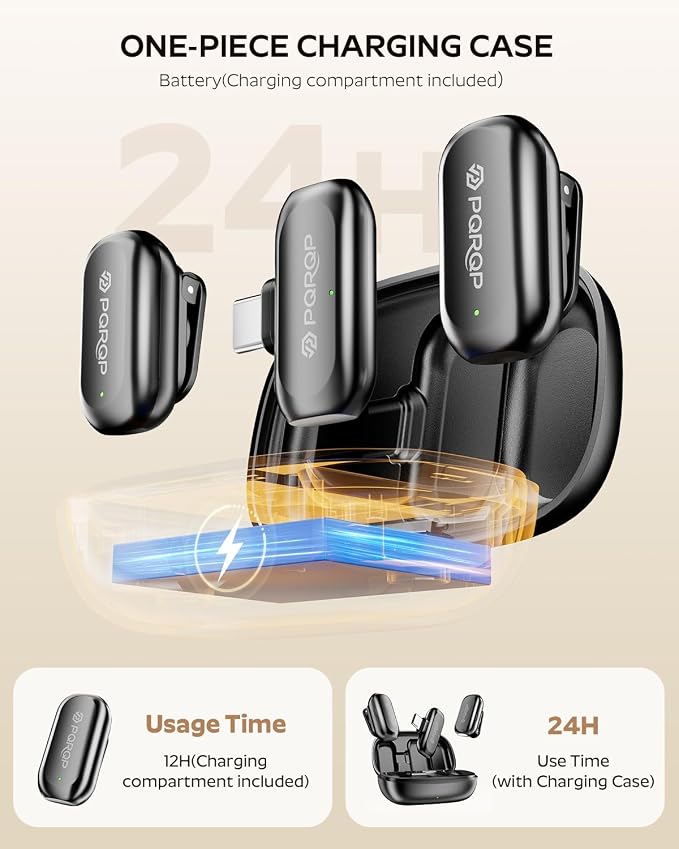 PQRQP Wireless Lavalier Microphone for iPhone/iPad/Android, 164ft Transmission, Mini Microphone with AI Noise Cancellation & Hi-Fi Sound, 24H Charging Case, Mic Ideal for Video Recording - Image 3