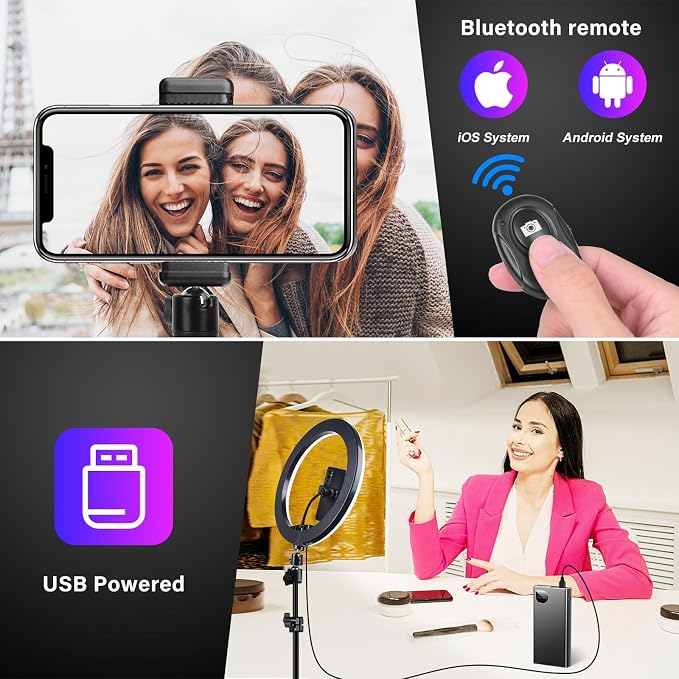 10.3" Selfie Ring Light with 73" Tripod Stand Phone iPad Holder-51 RGB Mode | Wireless Remote Circle Halo Light for iPhone, 12 Dimming Levels LED Ringlight with Stand for Makeup/Live Stream/Photo/TikTok - Image 4