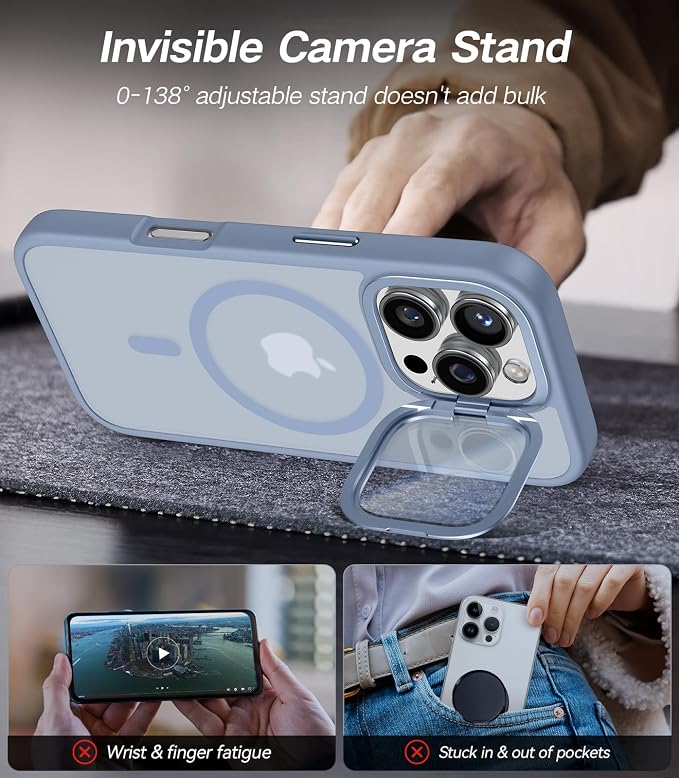 VOFATA [Upgraded] for iPhone 16 Pro Max Case with Camera Cover Stand [Fit for MagSafe][9H Camera Lens Protector] Mil-Grade Protection Translucent Magnetic iPhone 16 Pro Max Phone Case, Light Blue - Image 3