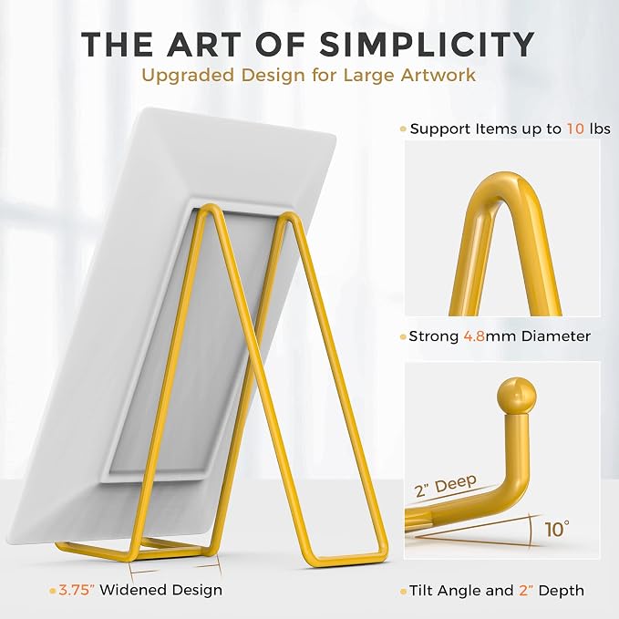 TR-LIFE 8 Inch Large Plate Stands for Display - Metal Plate Holder Display Stand + Frame Holder Stand for Picture, Decorative Plate, Platter, Plaques, Book, Photo Easel Tabletop (Gold 2 Pack) - Image 2