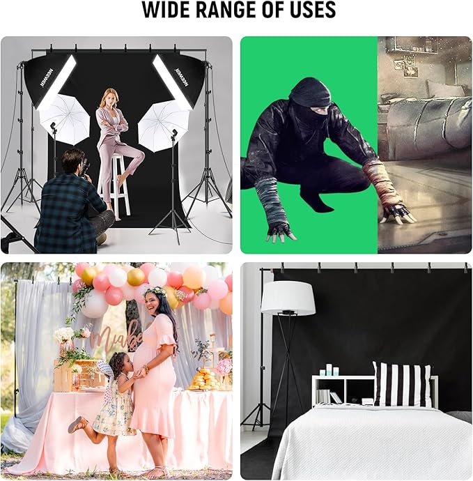 NEEWER Photography Lighting Kit with Backdrops,8.5x10ft Backdrop Stands,5700K 800W Equivalent 24W LED Umbrella Softbox Continuous Lighting,60cm Light Reflector, Photo Studio Equipment for Video Shoot - Image 2
