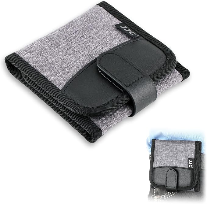 JJC 3-Pocket Lens Filter Pouch Case, Wallet for Circular Filters up to 82mm | Padded Folding Filter Bag, with Belt Loop & Fasten Closure, Durable Polyester Material, Dustproof, Compact to Travel by JJC