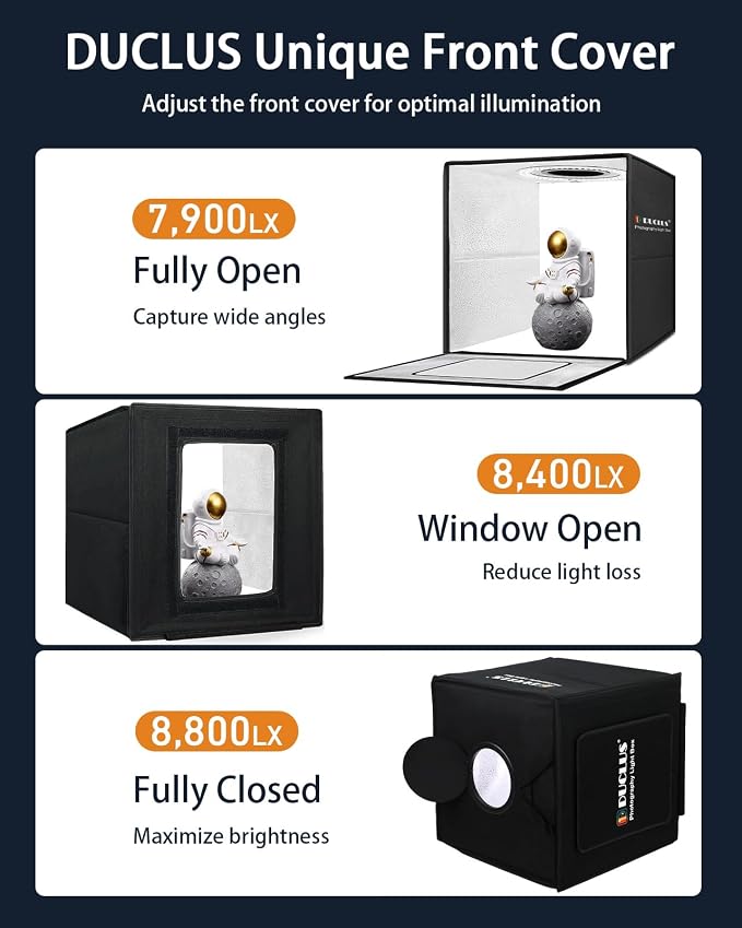 Light Box Photography, 12"x12" Photo Booth Box with 120 LED Lights Dimmable & CRI＞95, Portable Lightbox with 8 Backdrops for Mini Product Photography: Jewelry, Cards, Watches - Image 4