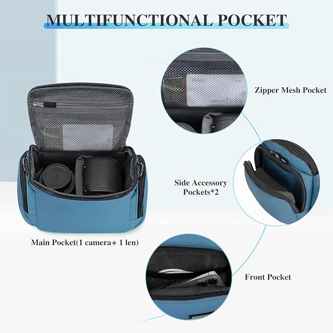 G-raphy Camera Bag Case Compact Lightweight Shoulder Crossbody Sling Photography Bags for Nikon Canon Sony DSLR SLR Mirrorless with Removal Straps(Teal) - Image 4