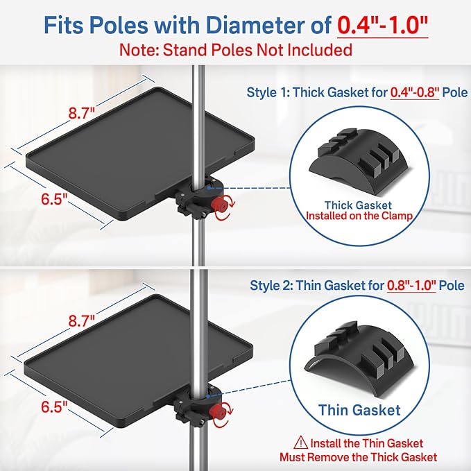 Functional Microphone Stand Tray with Adjustable Mic Stand Phone Holder - 8.7"x6.5" Mic Stand Tray Shelf Clamp-On Music Stand Accessory for Live Streaming Karaoke Recording - Image 2