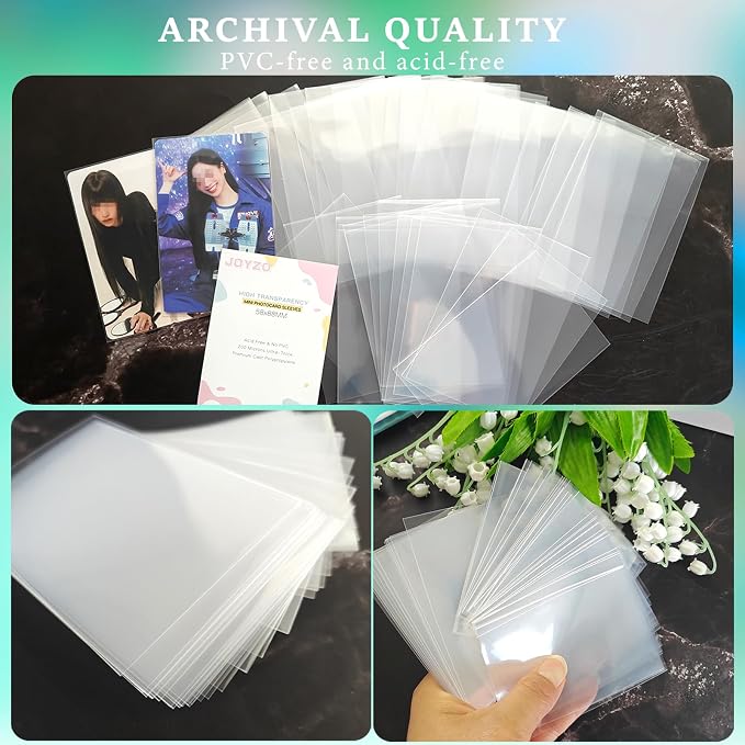 Kpop Card Sleeves, 58x88mm Photo Protector for Polaroid Instax Mini | 200PCS Bulk Clear PP, PVC-Free & Acid-Free Card Shield, 200 Micron/0.2mm Thick 2.28x3.46in Snug Fit Photo Album Binder Pocket - Image 3