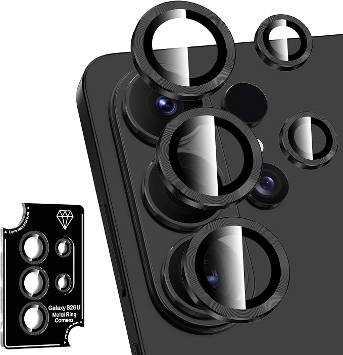 for Samsung Galaxy S26 Ultra Camera Lens Protector, Individual Metal Ring Tempered Glass Lens Cover, [Strong Adsorption] Scratch Resistant Ultra-Thin HD Clear Lens Cover, 1 Set-Black by Btscase