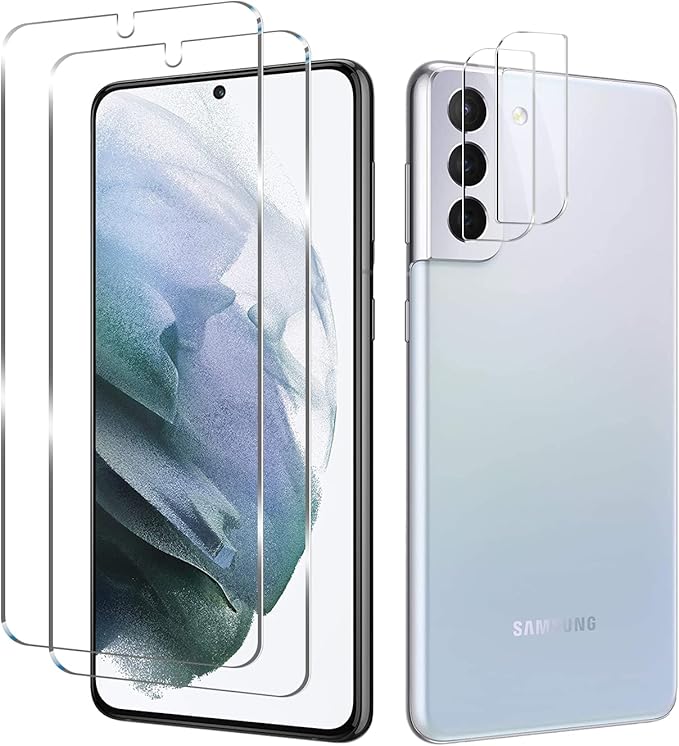 Galaxy S21 Tempered Glass Screen Protector + Camera Lens Protector [ 2 + 2 Pack ][Case Friendly] [Anti-Scratch] [Ultrasonic Fingerprint Unlock] Clear HD Glass Protective Film for Samsung Galaxy S21 by Wehaveaprofessionalteam