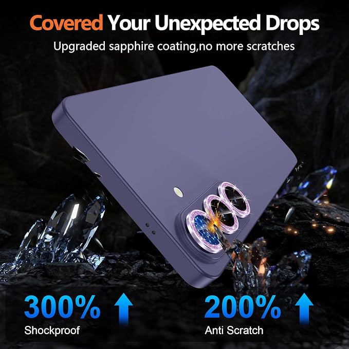 for Samsung Galaxy S26 Plus Camera Lens Protector, Individual Metal Ring Tempered Glass Lens Cover, [Strong Adsorption] Scratch Resistant Ultra-Thin HD Clear Lens Cover, 1 Set-Purple Sparkly - Image 5
