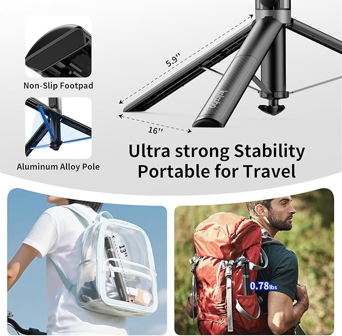 67'' Automatic Phone Tripod, Auto-Open Selfie Stick for iPhone with Remote, 360° Rotatable Extendable Phone Stand for Video Recording Vlog, Stable Travel Tripod Compatible with iPhone Android - Image 7