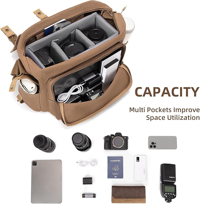 CADeN Camera Bag Case Canvas Compatible for Nikon, Canon, Sony DSLR/SLR Mirrorless Camera with Tripod Holder, Camera Shoulder Messenger Bag for Men/Women (1.0 Brown) - Image 2