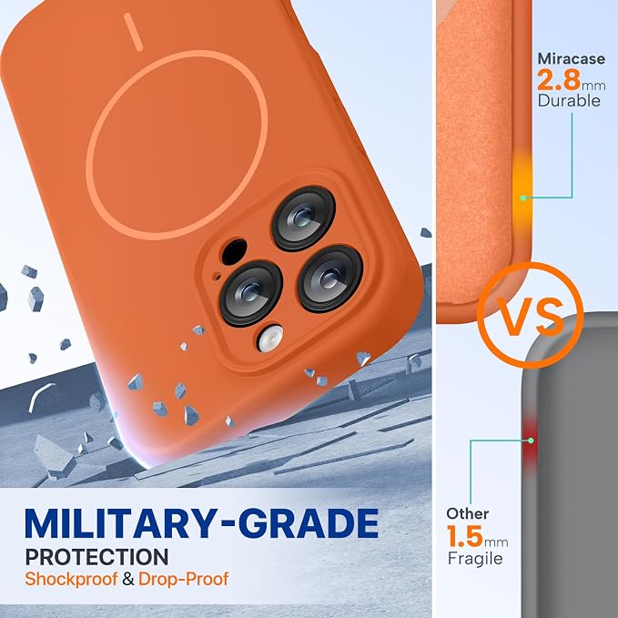 miracase Magnetic for iPhone 16 Pro Case, [Soft Anti-Scratch Microfiber Lining], Compatible with MagSafe, Liquid Silicone Case Shockproof Drop Protection Phone Case for 16 Pro,Orange | Compatible with MagSafe, Soft Microfiber Lining, Liquid Silicone Ca... - Image 3