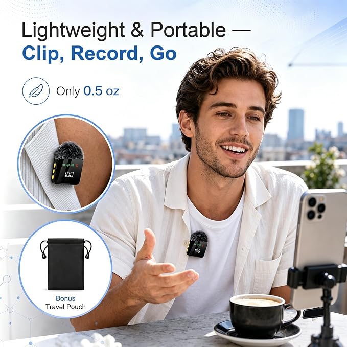 2 Mini Wireless Lavalier Microphones for iPhone & Android, Noise Cancelling, Plug & Play, 60H Battery with Charging Case, Portable Lapel Mic for Content Creators, Podcast, Streaming (Black) - Image 6