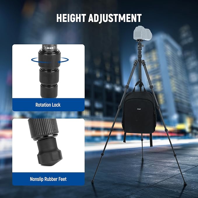 NEEWER Carbon Fiber Camera Tripod Monopod, 65" Lightweight Compact Portable Travel DSLR Video Stand, 360° Ball Head, Anti Slip QR Plate, Inverted Central Axis, Reversible Legs, Max Load 13.2 lbs, TP39 - Image 3