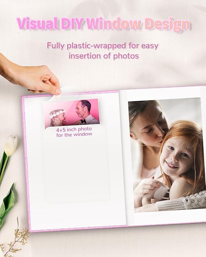 Artfeel Photo Album 4x6 with 100 Pockets,Slip-in Picture Albums,Linen Cover Memory Book with Front Window,White Page Vertical Photo Book for Wedding,Family,Anniversare,Baby,Vacation - Image 2